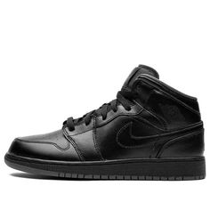 (GS) Air Jordan 1 Retro Mid 'Black Dark Grey Outsole' 554725-021 Big Kids Basketball Shoes  -  KICKS CREW Fade-resistant Lace-up Jordan Shoes, Jordan Mid-top Fade-resistant Streetwear Shoes, Custom Fade-resistant Leather Sneakers For Streetwear, Jordan Shoes For Light Sports With Fade-resistant Round Toe, Fade-resistant Synthetic Jordan Lace-up Shoes, Jordan Synthetic Streetwear Shoes, Synthetic Round Toe Jordan Shoes For Streetwear, Athletic Fit Sneakers With Round Toe, Athletic Fit Sneakers With Round Toe And Laces