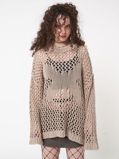 Metamorphosing your wardrobe! Shop our beige oversized net crochet jumper in beige with butterfly design. Discover women's vintage inspired tops, sweaters, graphic t-shirts & more aesthetic fairy core clothes at Minga London. Minga London, Crochet Jumper, Grunge Streetwear, Smock Top, Top Streetwear, Streetwear Y2k, Loose Tops, Open Knit, Vintage Knitting