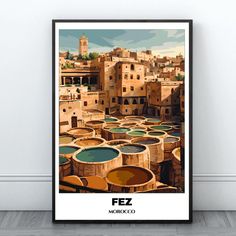 an art print of fez in morocco