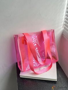 BirdinBag - Neon-Pink Shoulder Tote Bag with Clear Contrast Binding - A Funky Fashion Statement Plaid Bag, Pink Pattern, Funky Fashion, Word Wrap, Shoulder Tote Bag, Shopper Bag, Shoulder Tote, Womens Tote Bags, Neon Pink