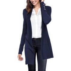 Pull On Closure Machine Wash Fine-Knit Cardigan Crafted In A 100% Super Soft Viscose. Lightweight Sweater Cardigan Featuring A Full Stitching Back Wait-Belt And Loose Bodice Design To Compliment Your Figure. Fitted Long Sleeves Accented By Soft Gold And Silver Buttons. Open Front Knitted Cardigan Lets Your Shirt Underneath Pop Through And The Relaxed Stretch Fit Delivers Comfortable Wear. Elegant Blue Knit Cardigan, Elegant Blue Knit Sweater, Blue Fitted Elegant Sweater, Fitted Elegant Blue Sweater, Elegant Fitted Blue Sweater, Elegant Blue Winter Sweater, Elegant Blue Sweater For Fall, Fitted Elegant Knit Sweater Coat, Elegant Blue Fall Sweater