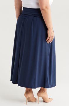 Versatility is key in this stretch-jersey maxi skirt that doubles as a strapless dress. 34" length Unlined 92% polyester, 8% spandex Machine wash, tumble dry Imported Solid Color Skirt With Wide Waistband And 4-way Stretch, Summer Lined Elastane Maxi Skirt, Summer Elastane Lined Maxi Skirt, Summer Maxi Skirt With Lined Elastane, 4-way Stretch Maxi Skirt For Summer, Summer Maxi Skirt With Elastane Lining, Long Lined Skirt With 4-way Stretch, Lined Long Skirt With 4-way Stretch, Solid Flowy Elastane Maxi Skirt