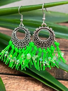 Flirty Fringe Country Western Neon Green Silver Earrings - Etsy Adjustable Silver Tassel Earrings For Party, Green Spring Party Jewelry, Bohemian Fringe Earrings For Spring, Spring Bohemian Fringe Earrings, Bohemian Spring Jewelry With Fringe, Spring Bohemian Jewelry With Fringe, Spring Bohemian Fringe Jewelry, Green Festival Earrings, Adjustable Green Tassel Earrings For Summer