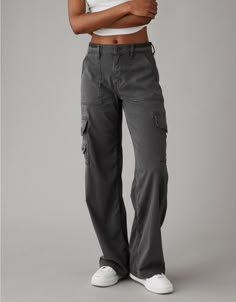 AE Dreamy Drape Stretch Cargo Super High-Waisted Baggy Wide-Leg Pant Camping Pants Women, Baggy Cargo Pants Outfit, Big Pants, Grey Cargo Pants, Baggy Cargo Pants, Carhartt Pants, Fall Pants, Cargo Pants Outfit, Cute Pants