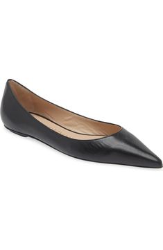 Stuart Weitzman Emilia Pointed Toe Flat (Women) | Nordstrom Sleek Pointed Toe Slip-on Flats For Work, Modern Black Slip-on Pointed Toe Flats, Formal Leather Flats With Pointed Toe, Black Leather Pointed Toe Flats For Spring, Leather Almond Toe Flats For Office, Sleek Office Closed Toe Flats, Sleek Almond Toe Office Flats, Sleek Flats With Branded Insole And Closed Toe, Sleek Closed Toe Flats With Branded Insole