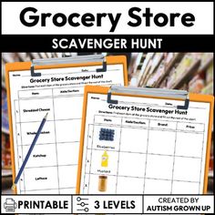 grocery store scavenger hunt with three levels to help students learn how to use it