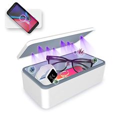 an open white box with sunglasses and cell phone in it, on a white background