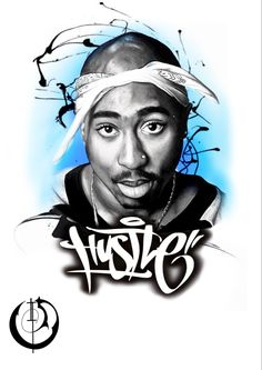 a drawing of a man wearing a hat with the word hustle on it's forehead