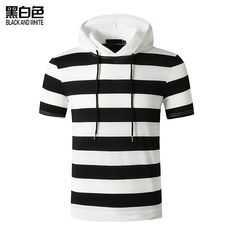 Style: Fashion Collar: Hood Sleeve Length: Short Material: Polyester,Polyurethane Fabric Stretch: Slight Stretch Season: Spring,Summer Package Contents: 1 x T-shirt Black Hooded T-shirt For Sports, Casual Hooded Sports T-shirt, Sporty White Hooded T-shirt, White Short Sleeve Hoodie For Streetwear, Sporty Hooded Tops For Summer, Sporty Hooded Summer Top, White Stretch Hooded Top, Casual Striped Hooded Top, Striped Casual Streetwear Hoodie