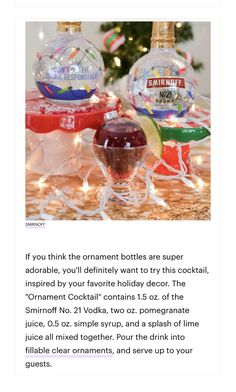 an article about the different types of drinks on display in front of a christmas tree