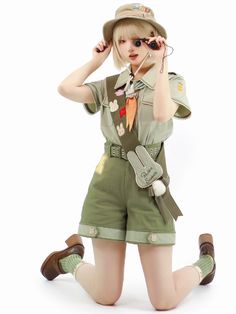 This price includes a shirt, a tie, a pair of shorts, a skirt, a waist belt, and 2 plush tails.  Cute bunny green Ouji fashion shirt, Skirt, and shorts full set.   	 		 			Size 			XS 			S 			M 			L 			XL 			2XL 			3XL 		 		 			Shirt Length 			55.5 			57 			58.5 			60 			61.5 			63 			64.5 		 		 			Bust 			90 			94 			98 			102 			106 			110 			114 		 		 			Shoulders 			36 			37 			38 			39 			40.5 			41.5 			42.5 		 		 			Sleeve Length 			16.5 			17 			17.5 			17.5 			18 			18.5 			19 		 		 			S Harajuku Style Cotton Skort For Summer, Harajuku Style Spring Shorts, Harajuku Style Summer School Skort, Harajuku Style Shorts For Spring, Harajuku Style Cotton Shorts For Summer, Preppy Summer Shorts For School, Casual Spring Skort With Belt, Cute Summer Shorts For School, Casual Mini Shorts For School