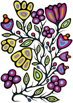 colorful flowers and leaves are depicted in this artistic art printable design by artist person