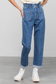 High Rise Paper Bag Waist Slouch Jeans- 100% Cotton- Non-Stretch Denim- Paper Bag Waist- Pocket- Imported, Designed In USASize 3- Waist 26"- Hip 39 1/2"- Front Rise 12 1/4"- Leg Opening 13 1/4"- Inseam 29"Model wears size 3, height 5'9"*For detail size spec, please message us* Style: Casual Print / Pattern: White Wash Denim Silhouette: Slouch Fit: High Rise Embellishment: Elastic Wasit Neck Line: N/A Sleeve: N/A Length: Regular Closure: Button Closure Lining: No Made In: CHINAFabric Contents: 10 Paper Bag Jeans, Denim Paper, Slouch Jeans, Bag Jeans, Pattern White, Sheer Fabrics, Print Pattern, White Wash, High Jeans