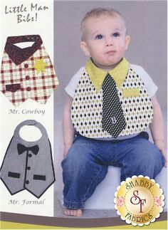 a baby sitting on top of a white chair wearing a tie and shirt with collars