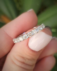 This classic wedding band features a half band of pave set diamonds. Details: Size: US 7 ( can be sized ) Weight: 4.4 grams Primary stone: Diamond ( Appx. 0.80 tcw. ) Shape: Round Clarity: VS Color: H Metal: Platinum Style: Pave Half Eternity Condition: Brand new Inside of band is stamped and tested for 'Platinum' gold. All pieces are polished and refinished in our shop. SIZING: Currently this ring is a size 7 but could be sized up or down for an additional small fee if desired by adding custom Luxury Half Eternity Diamond Ring With Round Band, Luxury Half Eternity Bands, Eternity Band With Single Cut Diamonds And Cubic Zirconia, Cubic Zirconia Eternity Band With Single Cut Diamonds, Dazzling Round Platinum Eternity Band, Diamond Eternity Band With Diamond Accents, Diamond Eternity Band With Accents, Dazzling White Eternity Band With Prong Setting, Dazzling White Eternity Band With Brilliant Cut