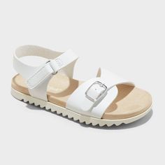 Toddler Shaelyn Footbed Sandals - Cat & Jack™ Solid White 7T Playful Outdoor Sandals For Summer, Playful Outdoor Sandals For Spring, Playful Synthetic Sandals For Outdoor, Adjustable Casual Sandals For Summer Adventures, Casual Adjustable Sandals For Summer Adventures, Playful Outdoor Synthetic Sandals, Adjustable White Sandals For Playtime, Casual Slide Sandals For Playtime, White Sandals For Summer Playtime