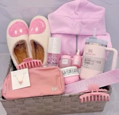 a basket filled with personal care items and accessories