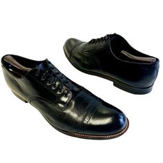 "Add me to your Favorites Seller's List Features: * Style: oxford * Closure: Lace Up * Dress Shoe * Made in India * Decade: 1960's * Cap Toe Size: Mens 12 D Measurements Length \" from heel to toe( measured against the wall) 13 in / 33 cm width at widest point 4 in / 10 cm Heel 1 in / 3 cm Condition: Pre-Owned Good Excellent Vintage Condition! These soles rate a 8 on a scale 1-10.These shoes have been thoroughly cleaned.  Please measure your own shoes and compare it to the measurements of the it Classic Fitted Oxfords For Derby Events, Classic Fitted Oxfords For Derby, Fitted Oxford Derby For Semi-formal Occasions, Black Fitted Oxfords For Semi-formal Occasions, Fitted Goodyear Welted Oxfords For Semi-formal Occasions, Semi-formal Fitted Goodyear Welted Oxfords, Semi-formal Fitted Black Oxfords, Fitted Leather Oxford Shoes With Goodyear Welt, Fitted Plain Toe Oxford Shoes For Semi-formal Occasions