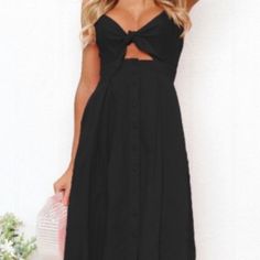 Black Midi Dress With Tie Knot Detail Tie Front Dress, Dress With Tie, Tie Knots, Black Midi Dress, Black Tie, New Dress, Black Dress, Colorful Dresses, Midi Dress