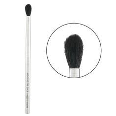 Mirabella Eye Blender makeup brush on a white background showcasing its brushed aluminum handle and ultra-soft, fluffy vegan bristles. Eye Shadow Application, Face Blender, Foundation Contouring, Shading Brush, Eyeshadow Collection, Flawless Makeup Application, Blush Contour, Vegan Cosmetics, Brush Type