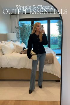 Today’s easy and effortless outfit is styled with a classic cardigan, denim and black boots. These are all wardrobe must-haves for winter outfits. Tap to shop and bring this fashion inspo to life! Winter Essentials Clothes, Effortless Outfit, Jenni Kayne, Classic Cardigan, Clothing Essentials, Classic Outfits