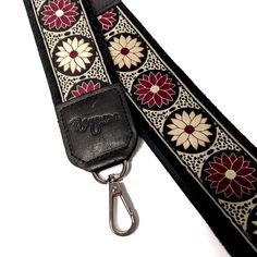 Guitar Purse Strap - Plum Daisy | Brynn Capella Luxury Adjustable Bag Strap For Everyday Use, Adjustable Bag Strap With Leather Handles For Travel, Adjustable Luxury Bag Strap For Travel, Luxury Adjustable Bag Strap For Travel, Leather Shoulder Bag With Adjustable Strap For Concert, Trendy Bags With Leather Strap, Adjustable Bag Strap With Leather Handles For Daily Use, Adjustable Leather Bag Strap With Handles, Adjustable Black Bag With Leather Strap