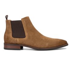 Simply stunning, the Roberto chelsea boot design compliments any outfit, including a casual demin look. This modern style provides easy-on and easy-off acess due to its elastic gores on each side. Leather upper, Slip on with elastic twin gore for easy entry, Approx. 1\ sole, Round / closed toe, Flat Sole, Rubber outsole | Men's Vintage Foundry Co Roberto Chelsea Boot in Tan Size 9 Boot Design, Designer Boots, Chelsea Boot, Tan Brown, Boots Men, Size 13, Vintage Men, Chelsea Boots, Modern Style