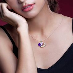 A sparkling tribute to you, this heart necklace is a special look you are certain to adore. Crafted in sterling silver, it features a shimmering purple heart-shaped stone with an open heart-shaped frame. Smaller stones adorns heart frame, adding subtle sparkle. It's a sweet and romantic gift for you or your loved ones.Carat Weight: 5.97 ctStone Size: 10*10 mmStone Type: Jeulia® StoneNumber of Stones: 1 Stone Color: Amethyst PurpleStone Shape: HeartCarat Weight: 0.374 ctStone Size: 1.3,1.5 mmSton Purple Sterling Silver Heart Jewelry, Purple Double Heart Jewelry With Heart Charm, Purple Heart Sterling Silver Jewelry, Amethyst Jewelry For Valentine's Day, Purple Double Heart Charm Jewelry, Purple Double Heart Jewelry For Valentine's Day, Purple Sterling Silver Heart Cut Necklace, Purple Heart Cut Necklace For Valentine's Day, Purple Heart Necklace For Valentine's Day Anniversary