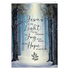 a christmas card with the words, jesus is the light of our joy and hope