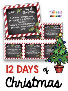 the twelve days of christmas printables are on display in front of a chalkboard