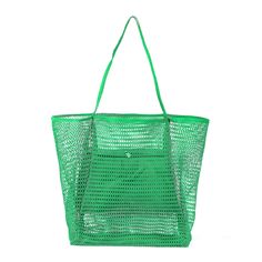 a green shopping bag is shown on a white background, with the handles folded down