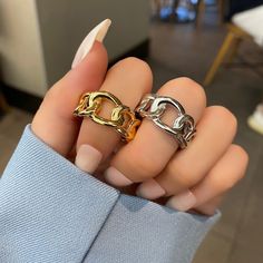 Style: Europe and America Color: Silver, Gold Size: Adjustable Opening Fashion Element: Geometry Buckle Ring, Niche Design, Tiffany Heart, Heart Charm Bracelet, Chain Styles, Ring Designs, Women Rings, Geometry, Men's Fashion