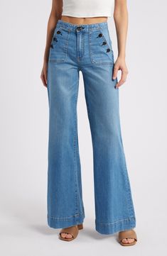 ASKK NY Brick House Wide Leg Sailor Jeans | Nordstrom Sailor Jeans, Sailor Jean, Office Casual Outfit, Jeans Fabric, Office Casual, Work Wardrobe, Brick House, Office Outfits, Autumn Fashion Women