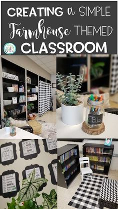 the classroom is decorated with black and white decor