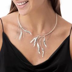 Fair Trade Fine Silver Collar Necklace - Foliage | NOVICA Cheap Statement Sterling Silver Necklace, Cheap Elegant Metal Necklaces, Luxury Metal Necklaces For Celebration, Luxury Artisan Silver Necklace, Artistic Nickel-free Jewelry, Luxury Modern Metal Necklaces, Luxury Handmade Silver Necklaces, Luxury Unique Necklaces With Sterling Silver Clasp, Luxury Artistic Sterling Silver Necklaces