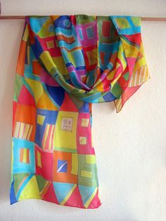 Houses silk scarf hand painted. Hand painted geometric by klaradar, €50.00 #hand painted silk #hand painted scarf #silk scarf #house silk scarf Multicolor Silk Scarf For Summer Gift, Artistic Silk Scarf For Summer, Artistic Silk Scarf As A Summer Gift, Artistic Silk Scarf As Summer Gift, Multicolor Rectangular Silk Scarf For Spring, Square Silk Scarf For Summer Gift, Summer Gift Silk Scarf Square, Summer Gift Silk Square Scarf, Summer Gift Square Silk Scarf