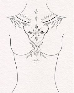 the back of a woman's torso with flowers and leaves drawn on her chest