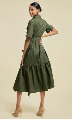 Khaki Button Up Shirt Dress with Belt and Pockets 100% Cotton Casual A-line Maxi Dress With Button Closure, Green Solid Color Shirt Dress For Summer, Summer Green Solid Color Shirt Dress, Short Sleeve Maxi Dress With Button Closure, Casual Green A-line Shirt Dress, Short Sleeve Maxi Dress With Button Closure For Work, Casual Short Sleeve Maxi Dress With Button Closure, Chic Solid Color Short Sleeve Shirt Dress, Chic Short Sleeve Shirt Dress