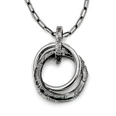 Polished and textured interlocking rings pendant with textured bale on long oval-link chain. Pictured in Blackened Silver finish. Silver For Men, Raw Texture, Interlocking Rings, Metal Jewellery, Interlocking Ring, Luxury Necklace, Melbourne Australia, Metal Jewelry, Link Chain