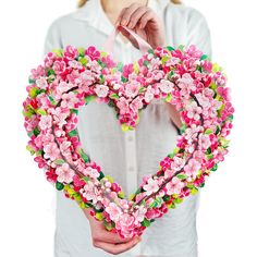 PRICES MAY VARY. CHERRY BLOSSOM HEART WREATH unfolds for a realistic artifical spring wreath that looks beautiful over your mantel, as compliment to your spring tablescape when placed around a candle, or as a paper photo backdrop or hostess gift. A unique way to send a thoughtful card or decorate your home. EVERYDAY & SPRING INDOOR DECOR measures 15 inches in diameter! Our realistic pop up wreath includes a blank notecard for your custom card message, and an envelope ready to mail flat anywhere Heart Wreath Paper, Forever Flower Bouquets, Sakura Petals, Flower Party Decorations, Joy Wreath, Elegant Doors, Heart Shaped Wreaths, Indoor Wreath, Pink Sakura