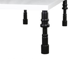 a white table with three black legs and a sink in the middle, on a white background