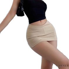 Solid Color Pencil Mini Skirt For Club, Solid Pencil Mini Skirt For Club, Solid Color Club Mini Pencil Skirt, Beige High Waist Stretch Mini Skirt, Beige Stretch High-waist Mini Skirt, Beige Stretch High Waist Mini Skirt, Stretch Solid Color Skort For Club, Stretch Club Skort In Solid Color, Stretch Skort For Clubbing