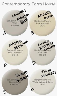 four white paint colors with names on them