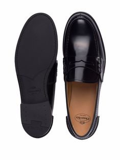 Find CHURCH'S Pembrey W 5 Polished Fumè Loafers on Editorialist. black calf leather polished finish tonal stitching penny slot slip-on style internal heel support round toe low stacked heel rubber sole Women Church, Black Church, Boot Pumps, Summer Beach Wear, Toe Shoes, Pump Sandals, Sandals Summer, Stacked Heel, Leather Loafers