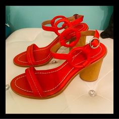 These Brand New Cherry Red Harlow Heeled Sandals From Bernardo Purchased At Anthropologie. (Rare Find) Features Almond, Open Toe Leather Uppers Modern Sturdy Wooden Heel Ankle Strap With Adjustable Buckle Leather Insole & Sole Imported Size 8 ~ Please Ask All Your Questions Before Purchasing ~ All Items Come From A Smoke Free Environment ~ Sorry, No Trades Or Hold ~ Add To Bundle For Special Pricing ~ Ship Same Day, If Possible ~ All Purchases Are Recorded, For Safety ~ Thank You For Visiting My Red Harlow, Wooden Heel, Cherry Red, Heeled Sandals, Shoes Women Heels, Ankle Strap, Open Toe, Sandals Heels, Almond