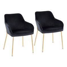 pair of black velvet chairs with gold legs