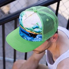 - Canvas front panel with mesh back.- Comfortable flat brim trucker hat.- Adjustable snapback with custom stitch work.- Rugged and durable for your life's adventures. Stitch Work, Painted Artwork, Hand Painted Artwork, Comfortable Flats, Life Is An Adventure, Yokohama, Kiwi, Trucker Hat, Mesh