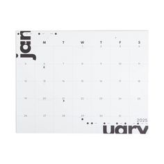 a white calendar with black lettering on it