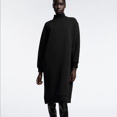 High Collar Dress With Long Sleeves. L: Armpit To Armpit 24” Length 39” S: Armpit To Armpit 22”, Length 39” Fall Daywear Shift Midi Dress, Oversized Knee-length Day Dress, Zara Long Sleeve Midi Dress For Daywear, Oversized Knee-length Dress For Daywear, High Neck Dress For Daywear In Fall, High Neck Dress For Fall Daywear, Zara Long Winter Dresses, Zara High Neck Spring Dress, Zara Long Midi Dress For Fall