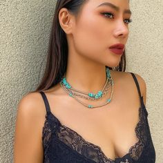 Description:Boho Layered Turquoise Chain Necklace Set Specification:Size: 13.8" - 17.7"Weight: 1.38 oz/setMaterial: Copper. Silver. Turquoise StoneColors: Silver Features & Details:This Boho Layered Turquoise Chain Necklace Set is lead-free. nickel-free. cadmium-free and hypoallergenic. Don't worry about allergies to the sensitive skin or discomfort to your health. which you could wear it with confidence for a long time.This necklace set for woman is decorated with retro design and superb crafts Ethnic Necklaces, Cross Chain, Enamel Bracelet, Boho Vintage, Silver Turquoise, Turquoise Stone, Vintage Boho, Retro Design, Stone Beads